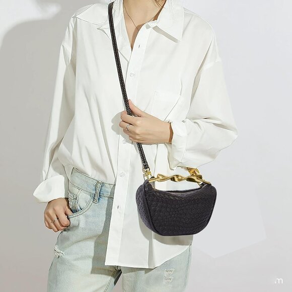 Women’s Black Mini PU Leather Crossbody Satchel with 2 Detachable Straps - Picture 9 of 9